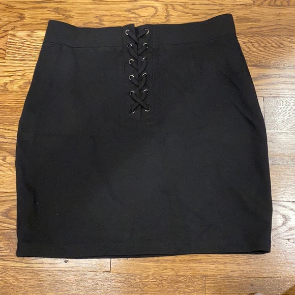 Black Lace Up Mini Skirt - Picture 2 of 4